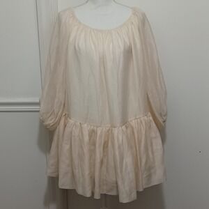 Mable Womens Organza Puff Sheer Sleeve Babydoll Mini Dress Sz Small Cream Color